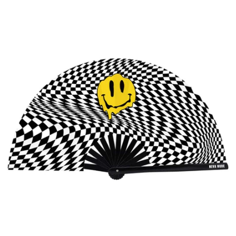 Trippy Checkers Melty Face Blacklight Folding Fan - Multi-Colour