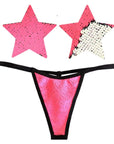 Bitchin Neon Pink and Silver Blacklight Sequin Pastie and Panty Set - Pink