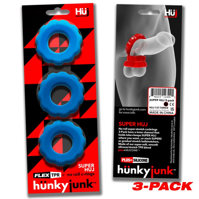 Hunkyjunk - Super HUJ 3 Pc Cockrings - Teal Ice