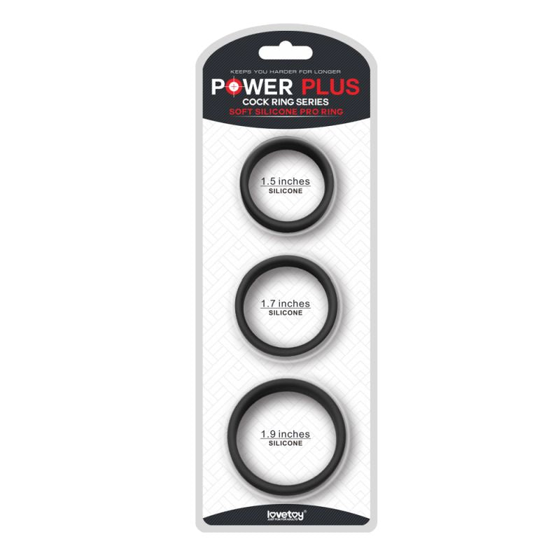 Power Plus - Silicone 3 Piece Pro Cock Ring Set - Black - K. P.