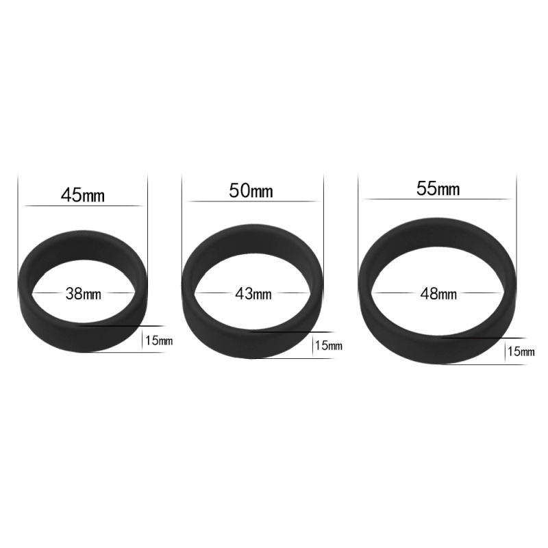 Power Plus - Silicone 3 Piece Pro Cock Ring Set - Black - K. P.