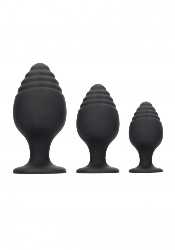 Ouch! - Rippled Butt Plug Set - Black - K. P.