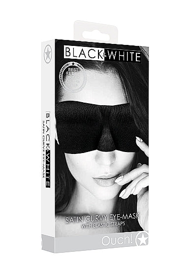 Ouch! Black &amp; White - Satin Curvy Eye Mask With Elastic Straps - Black - K. P.