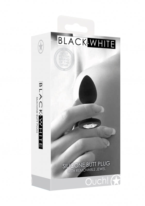 Ouch! Black &amp; White - Silicone Butt Plug with Removable Jewel - Black