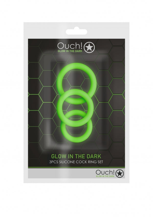Ouch! - 3 Pieces Cock Ring Set - Glow in the Dark