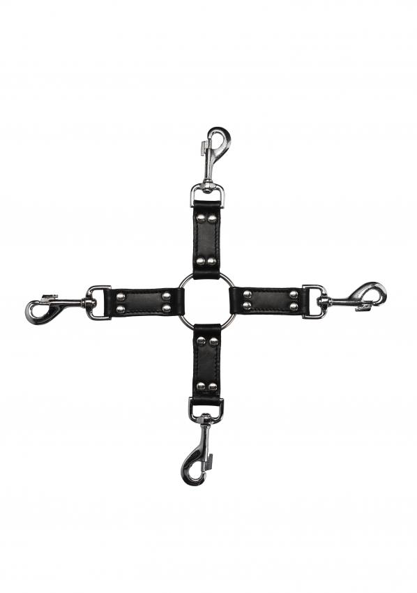 Ouch! - 4-way Leather Hogtie Cross - Black