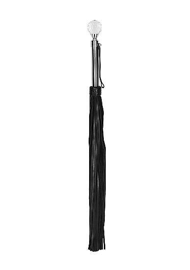 Ouch! Pain - Sparkling Round Metal Handle Leather Flogger - Black