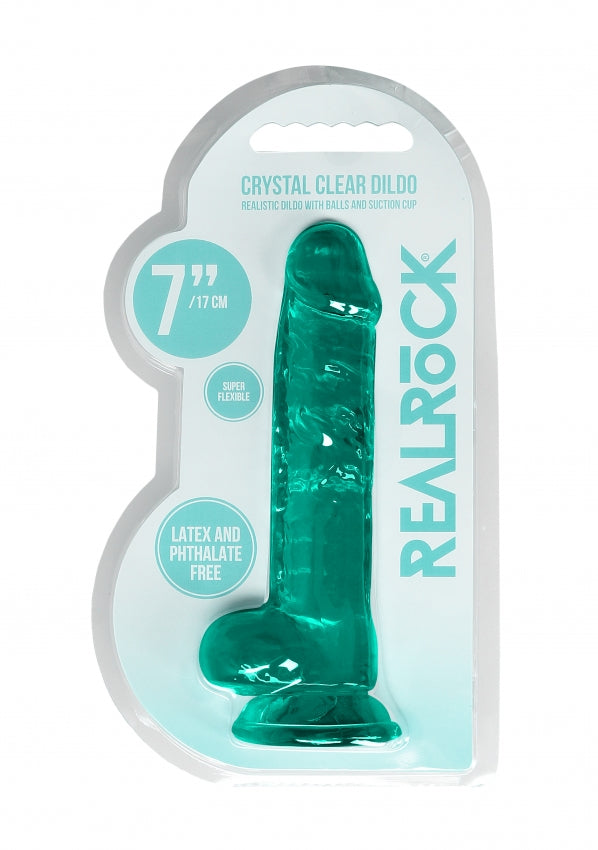 Realrock Crystal Clear - 7&quot; Realistic Dildo With Balls - Green