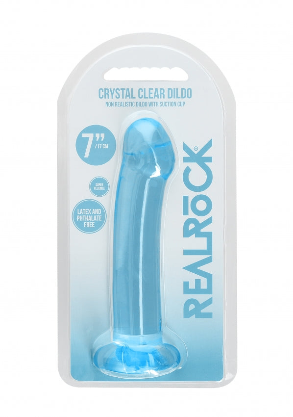 Realrock Crystal Clear - Non Realistic Dildo With Suction Cup 6.7&#39;&#39; / 17cm - Blue