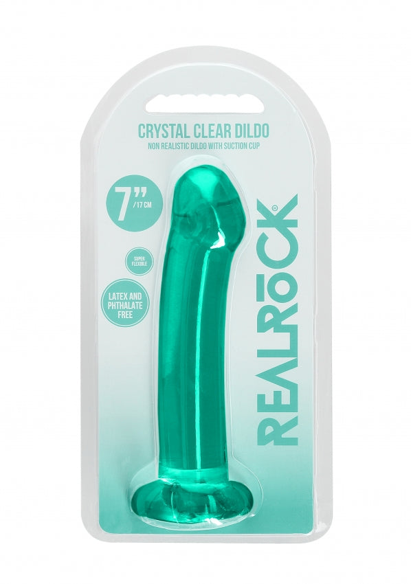 Realrock Crystal Clear - Non Realistic Dildo With Suction Cup 6.7&#39;&#39; / 17cm - Turquoise