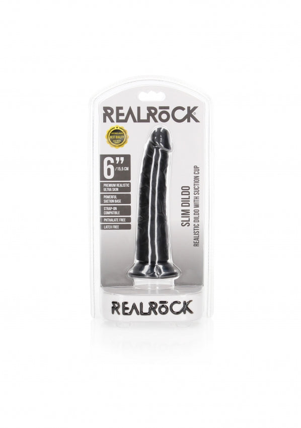 Realrock - Slim Realistic Dildo with Suction Cup 6''/ 15.5 cm - Black - K. P.