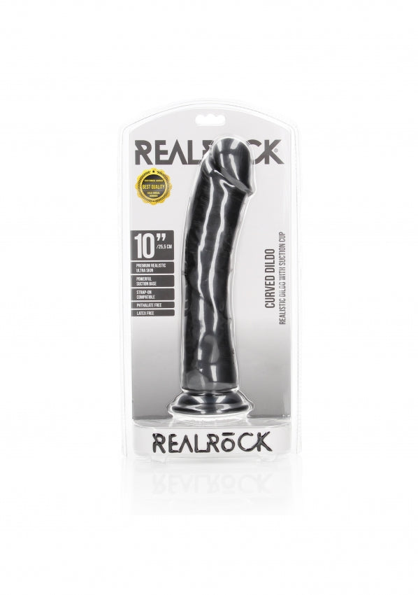 Realrock - Curved Realistic Dildo with Suction Cup 10&#39;&#39;/ 25.5 cm - Black