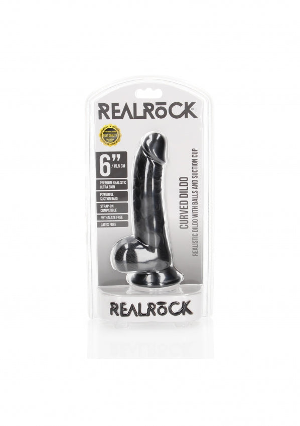 Realrock - Curved Realistic Dildo with Balls and Suction Cup 6''/ 15.5 cm - Black - K. P.