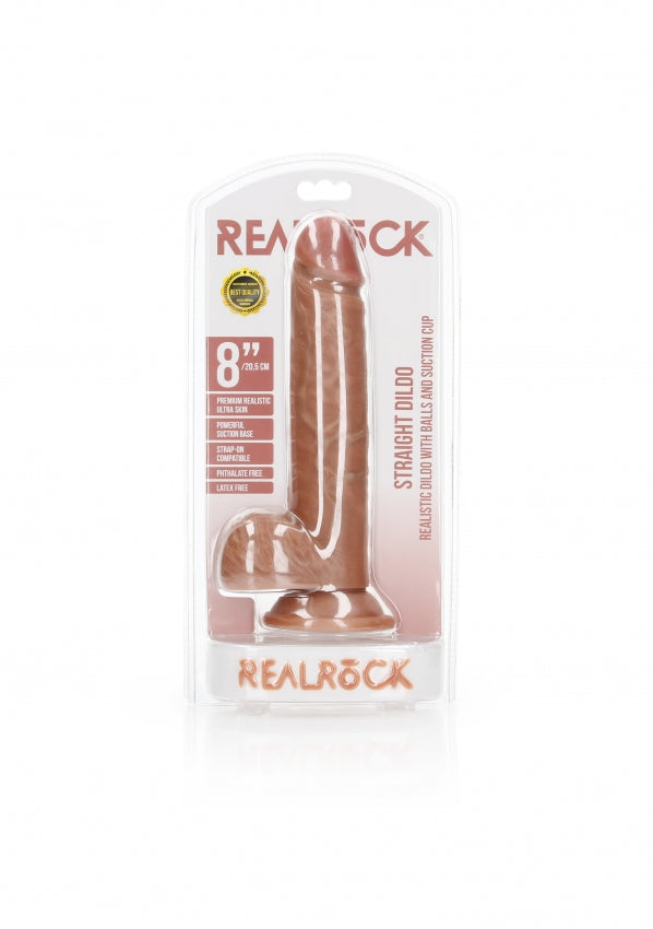 Realrock - Straight Realistic Dildo with Balls and Suction Cup 8''/ 20.5 cm - Tan - K. P.