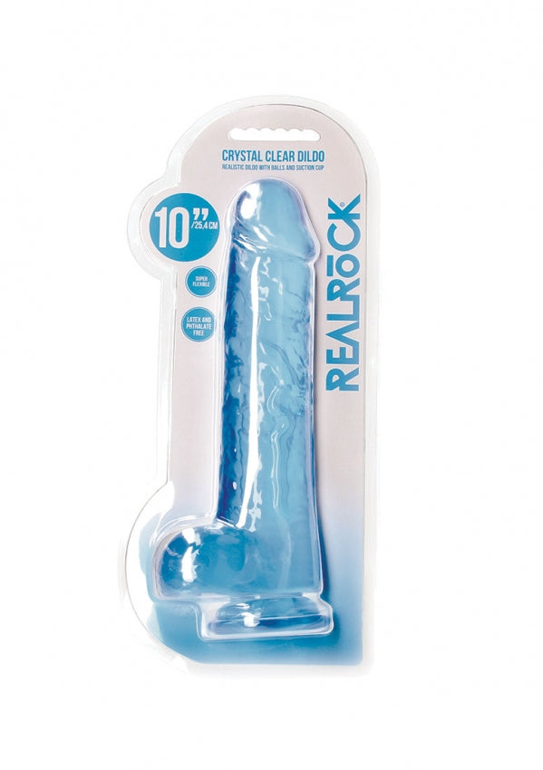 Realrock Crystal Clear - Realistic Dildo With Balls 10&quot; / 25.4 cm - Blue