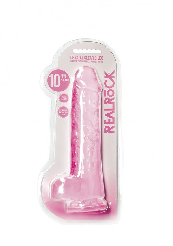 Realrock Crystal Clear - Realistic Dildo With Balls 10&quot; / 25.4 cm - Pink