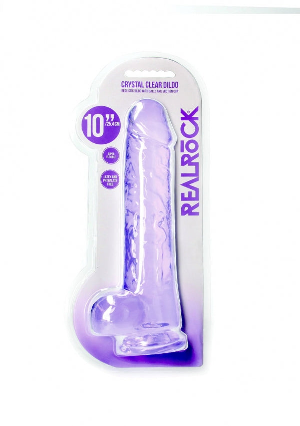 Realrock Crystal Clear - Realistic Dildo With Balls 10" / 25.4 cm - Purple - K. P.