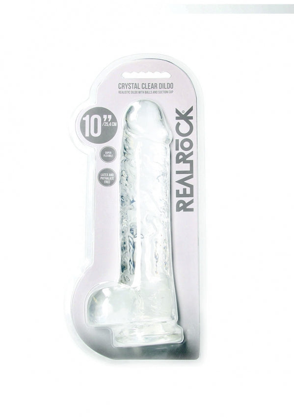 Realrock Crystal Clear - Realistic Dildo With Balls 10" / 25.4 cm - Transparent - K. P.