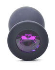 Black Silicone Anal Plug Medium w/ Purple Diamond
