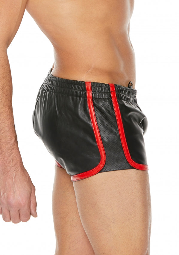 Ouch! UOMO - Versatile Leather Shorts - Black/Red