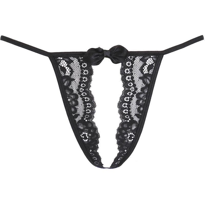 Lace Open Front G-String - Black