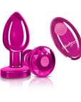 Cheeky Charms - Rechargeable Vibrating Metal Butt Plug with Remote - Medium - Pink
