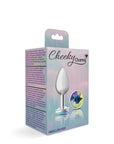 Cheeky Charms Silver Round Butt Plug w Clear Iridescent Jewel Small