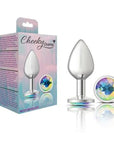 Cheeky Charms Silver Round Butt Plug w Clear Iridescent Jewel Large