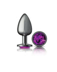 Cheeky Charms Gunmetal Round Butt Plug w Purple Jewel Large