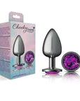 Cheeky Charms Gunmetal Round Butt Plug w Purple Jewel Large