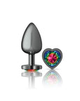 Cheeky Charms Gunmetal  Butt Plug w Heart Rainbow Jewel Large