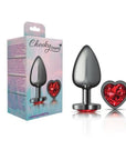 Cheeky Charms Gunmetal  Butt Plug w Heart Red Jewel Large
