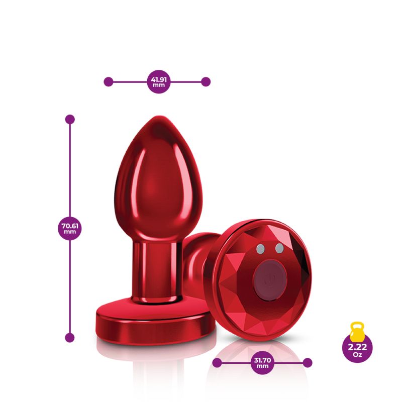 Cheeky Charms - Rechargeable Vibrating Metal Butt Plug with Remote - Small - Red