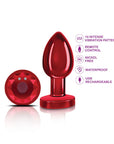 Cheeky Charms - Rechargeable Vibrating Metal Butt Plug with Remote - Medium - Red