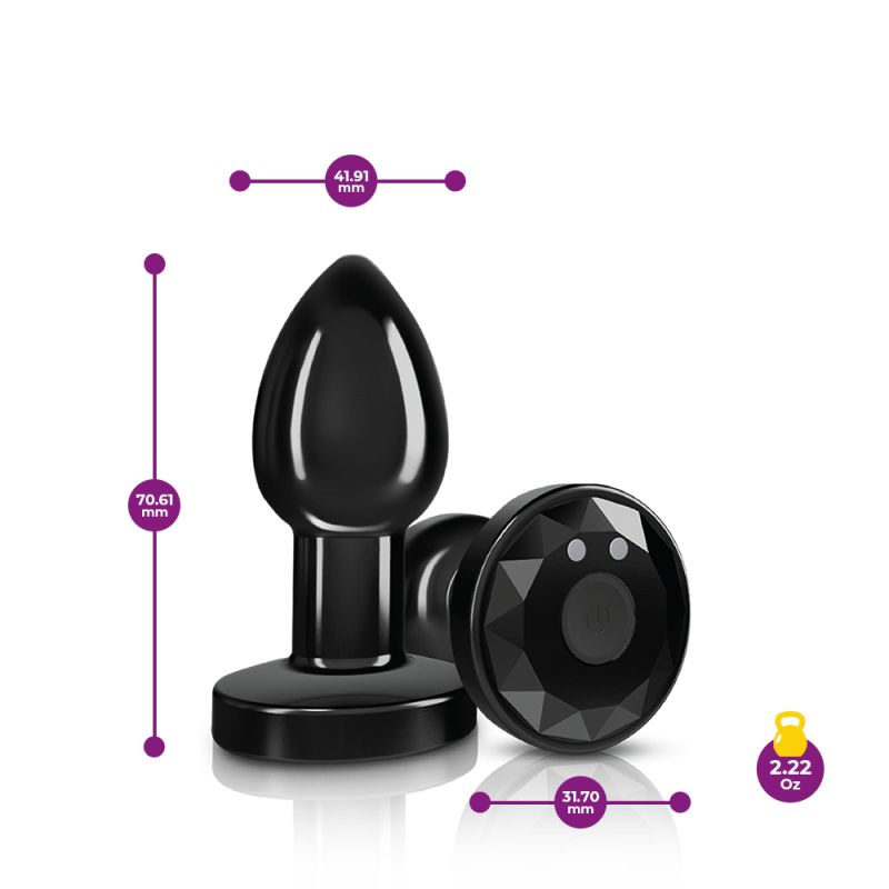 Cheeky Charms - Rechargeable Vibrating Metal Butt Plug with Remote - Small - Gunmetal
