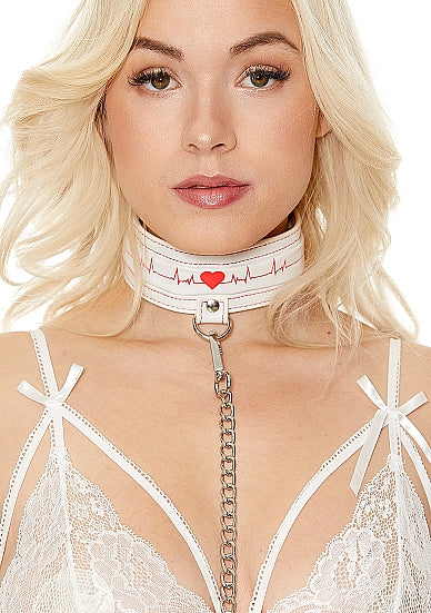 Ouch! - Collar With Leash Nurse Theme - White
