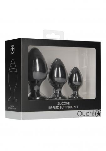 Ouch! - Rippled Butt Plug Set - Black - K. P.