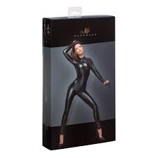 Power Wet Look Overall With Leash And 2 Way Zipper - Black - K. P.