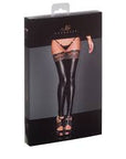Power Wet Look Thigh High Stockings With Silicone Lace - Black