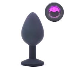 Black Silicone Anal Plug Medium w/ Purple Diamond