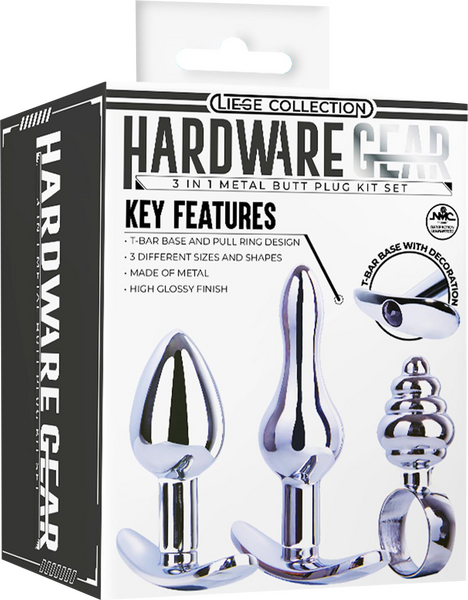 Hardwear Gear - 3 in 1 Metal Butt Plug Kit Set - Silver