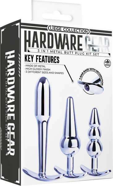 Hardware Gear - 3 in 1 Metal Butt Plug Kit Set - Silver - K. P.