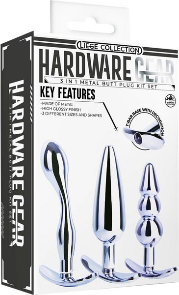 Hardware Gear - 3 in 1 Metal Butt Plug Kit Set - Silver - K. P.