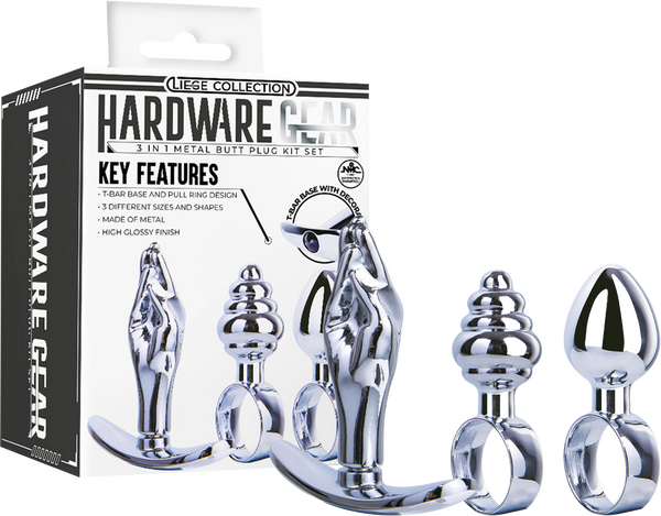 Hardware Gear - 3 in 1 Metal Butt Plug Kit Set - Silver