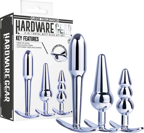 Hardware Gear - 3 in 1 Metal Butt Plug Kit Set - Silver - K. P.