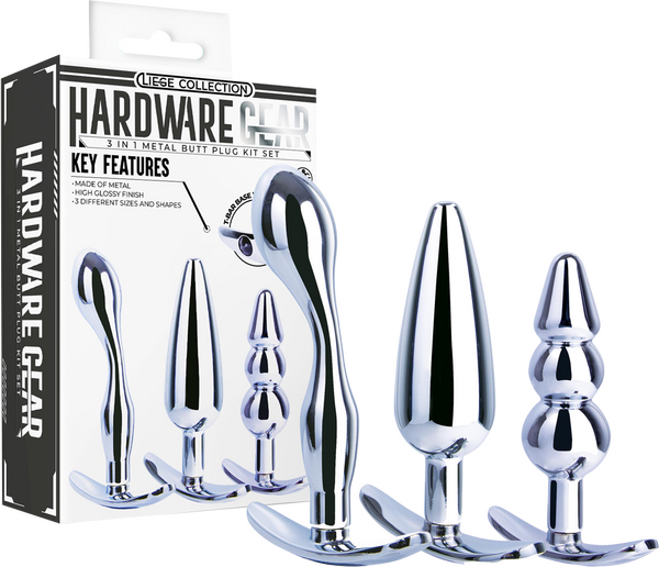 Hardware Gear - 3 in 1 Metal Butt Plug Kit Set - Silver - K. P.