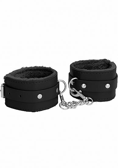 Ouch! - Plush Leather Hand Cuffs - Black