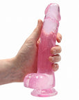 Realrock Crystal Clear - 8" Realistic Dildo With Balls - Pink
