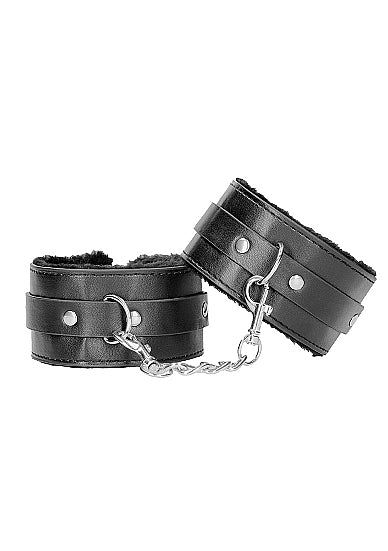 Ouch! Black &amp; White - Plush Bonded Leather Ankle Cuffs With Adjustable Straps - Black