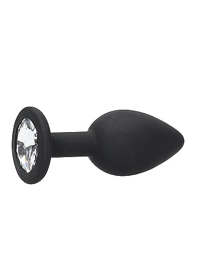 Ouch! Black &amp; White - Silicone Butt Plug with Removable Jewel - Black